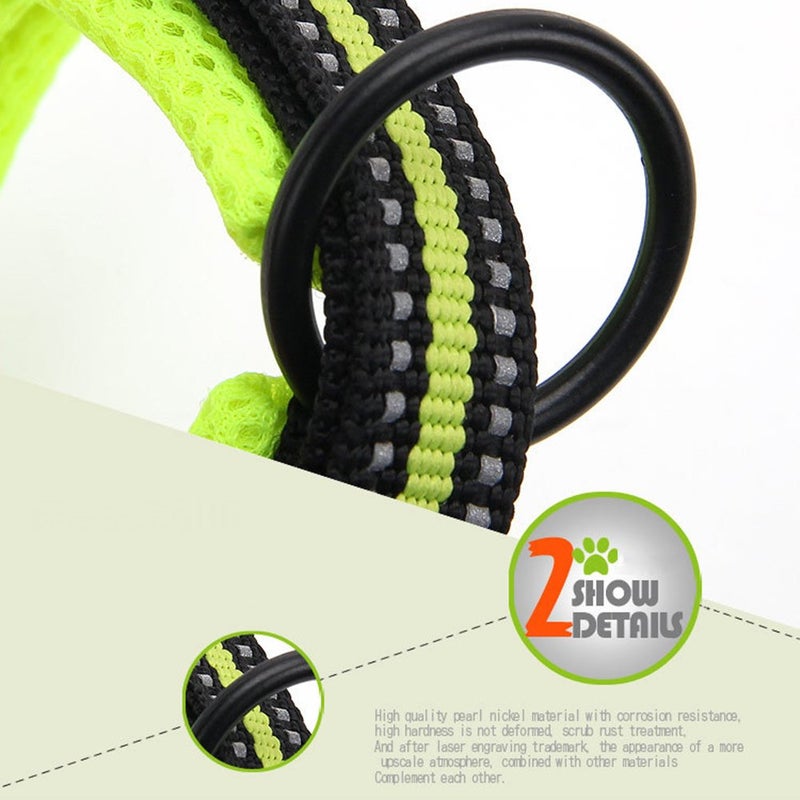 La La Pet Creation Core Reflective Mesh Padded Dog Collar Adjustable Nylon Outdoor Adventure Pet Collar, Green XL - Image 3